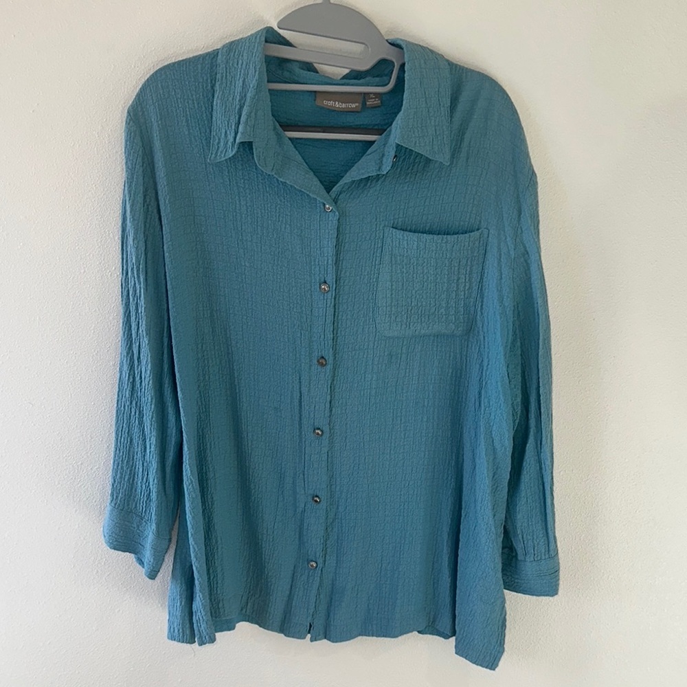 Croft & Barrow Women Blue Button Down Shirt Size XL